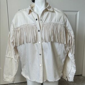 Zara Cream Tassled Shirt Coat Size Small